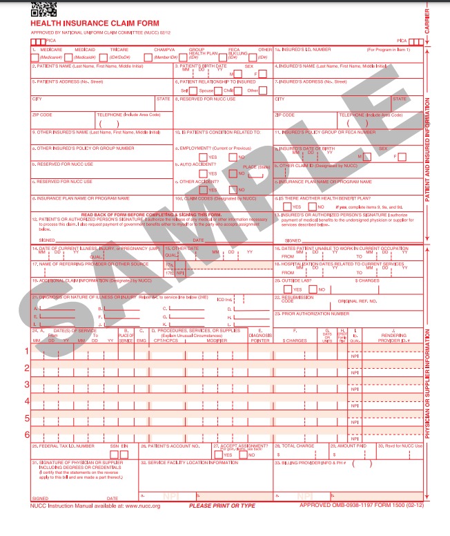 Sample CMS 1500 for Cash Based Physical Therapy