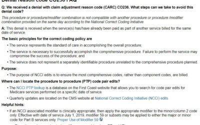 Denial reason code CO 236