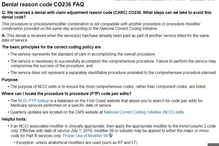 Denial reason code CO 236