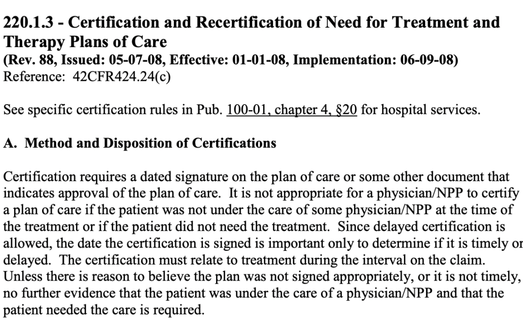 Plan of Care Certification Physical Therapy