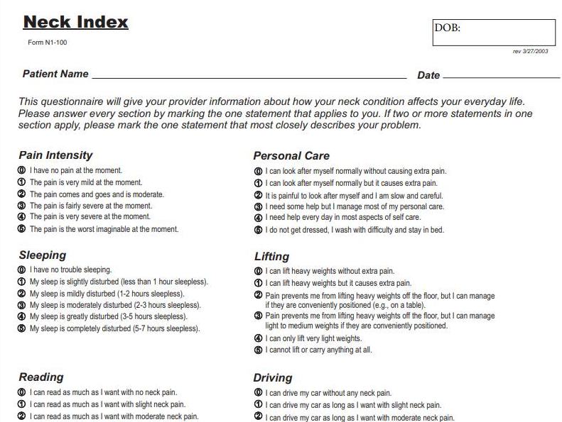 Physical Therapy Neck Disability Index