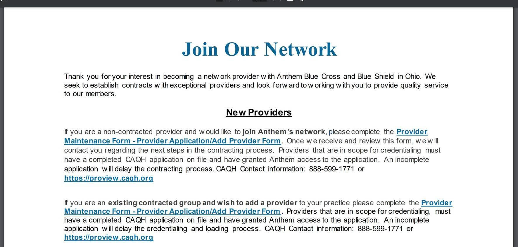 Apply to Contract with Anthem BCBS