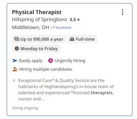 Physical Therapist vs Occupational Therapist Job Listing 1