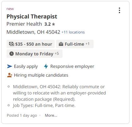 Physical Therapist vs Occupational Therapist Job Listing 2