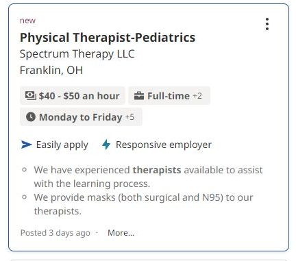 Physical Therapist vs Occupational Therapist Job Listing 3