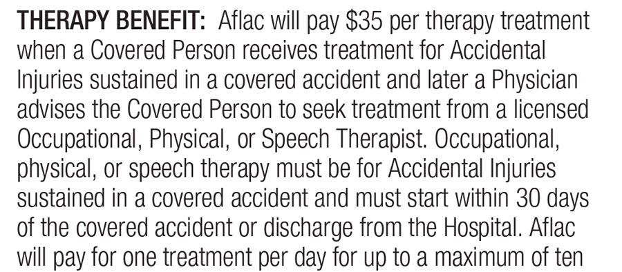 Does AFLAC pay for physical therapy?
